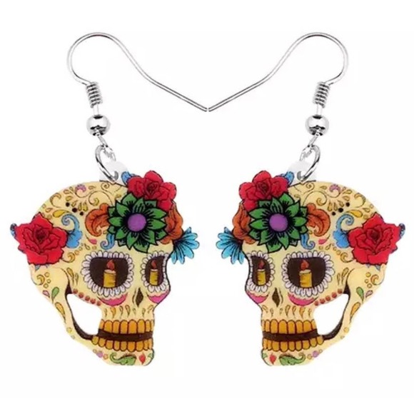 Jewelry - Sugar Skull Acrylic Dangle Earrings